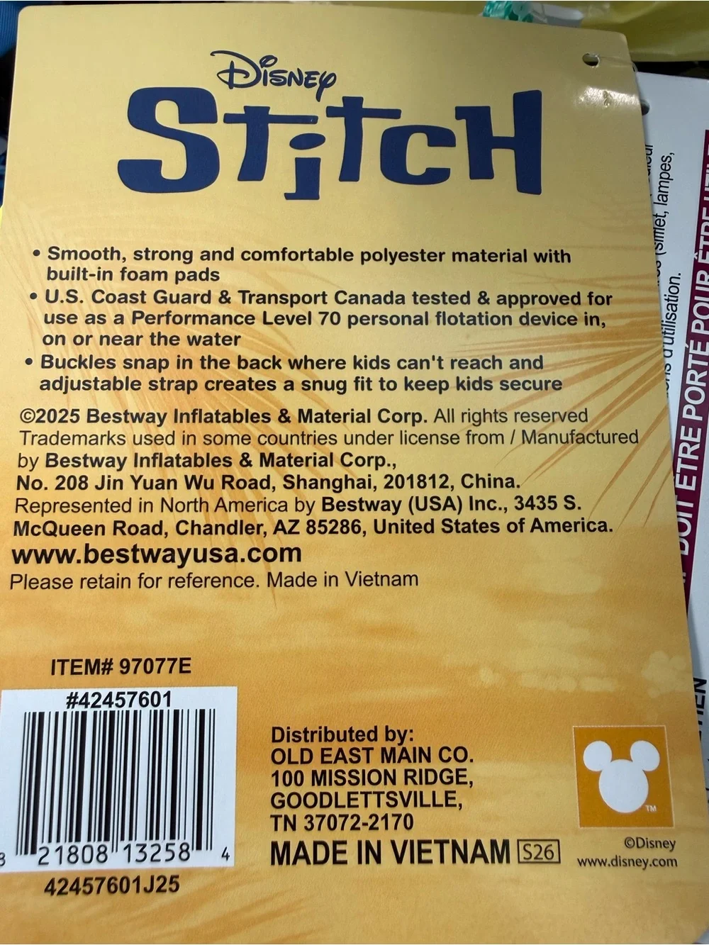 Disney Stitch Yellow Life Vest BNWT
